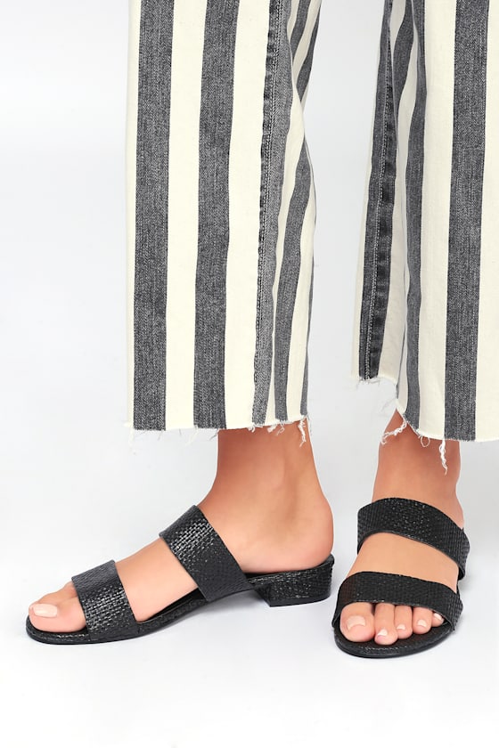 black woven slides