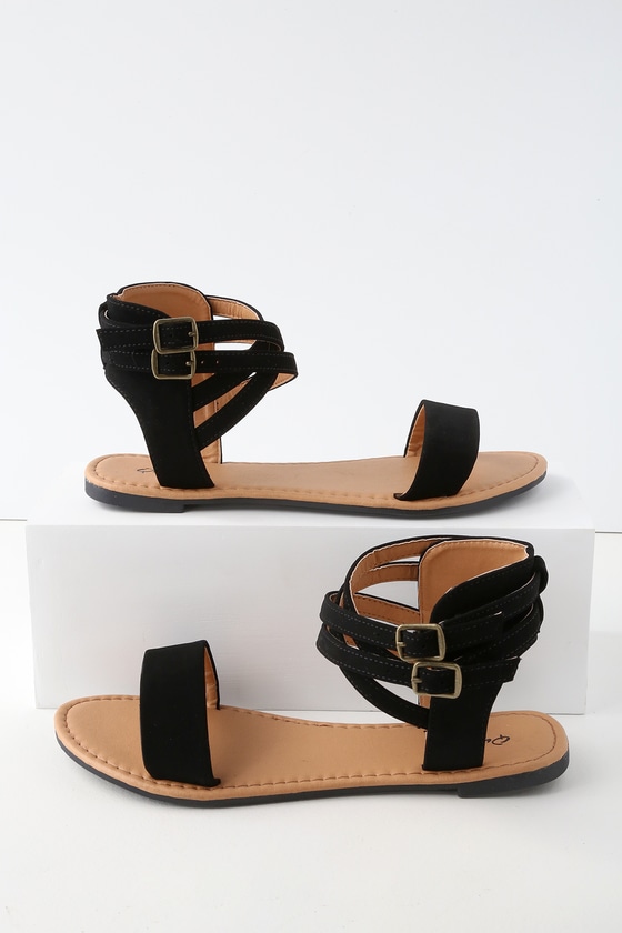 Black Sandals - Vegan Suede Sandals - Ankle Strap Sandals - Lulus
