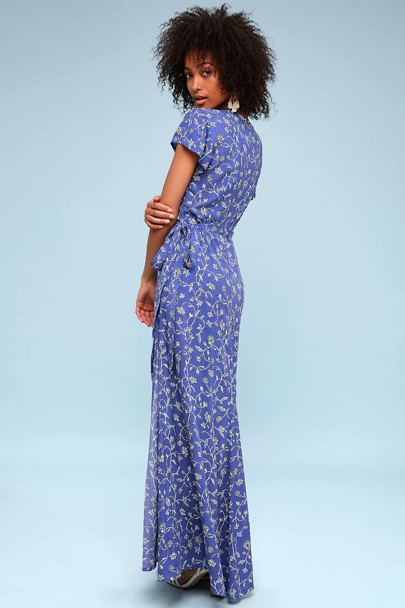 Amuse Society Summer Safari - Blue Floral Print Wrap Dress - Lulus