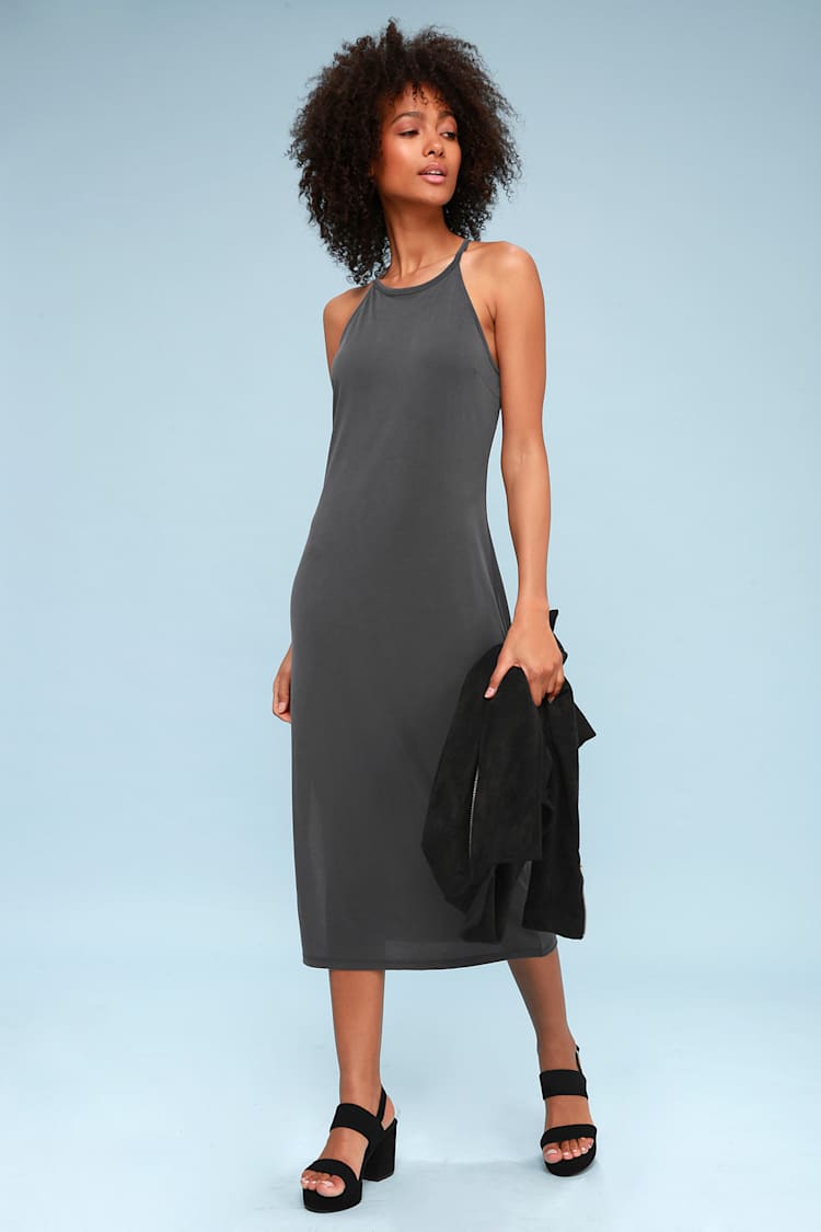 Olive + Oak Lira - Grey Midi Dress - Sheath Midi Dress - Lulus Olive + Oak Lira - Grey Midi Dress - Sheath Midi Dress - Lulus