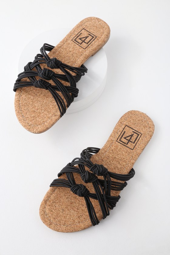 LFL Ink - Black Slide Sandals - Knotted Slide Sandals - Lulus