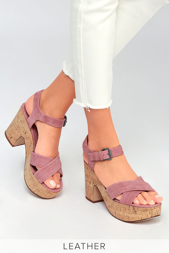 Flaire Rose Pink Suede Leather Cork Platform Sandals 2