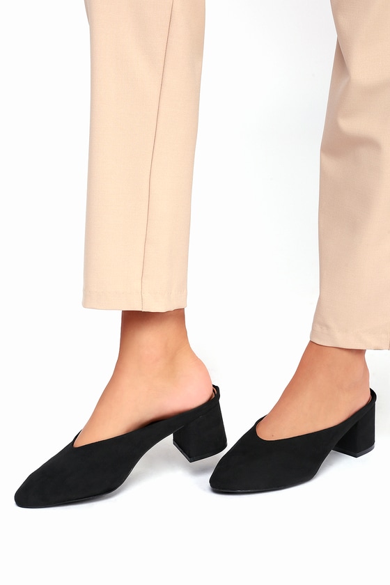 pointed block heel mules