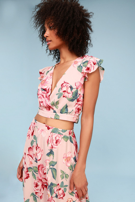 Good Fleur You Blush Pink Floral Print Two-Piece Maxi Dress