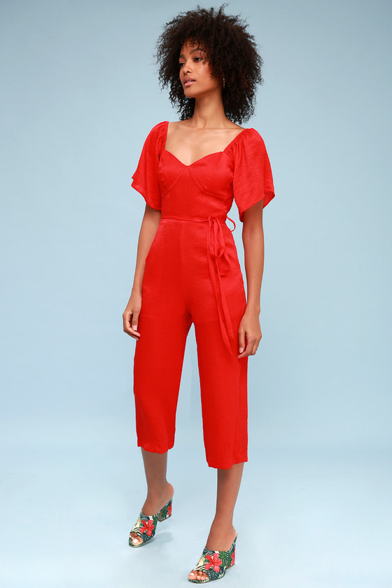 Culotte Jumpsuit Size 10 Dark Red Lost Ink Wrap Front Stretch BNWT 
