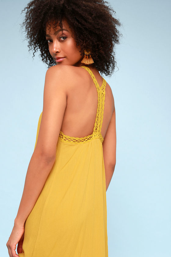 mustard crochet dress