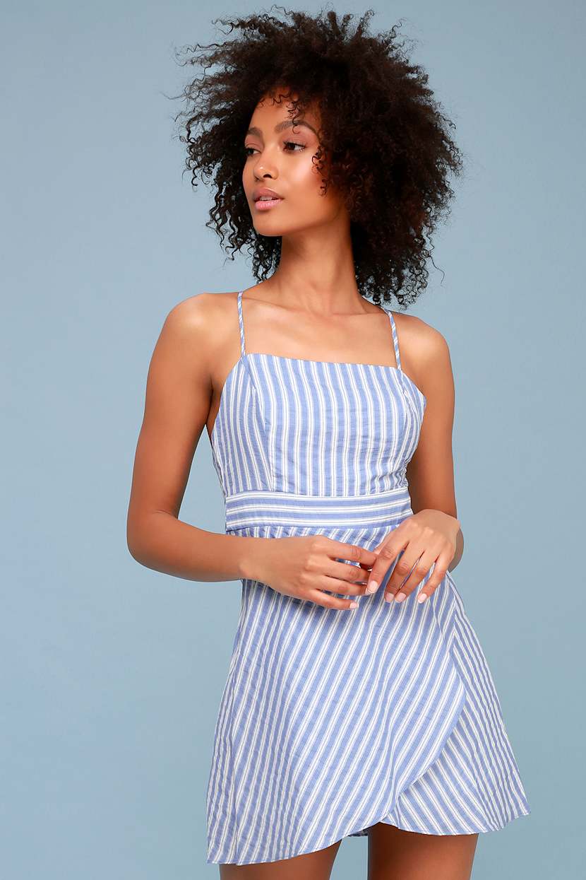 Cute Blue and White Striped Dress - Mini Dress - Wrap Dress - Lulus Cute Blue and White Striped Dress - Mini Dress - Wrap Dress - Lulus