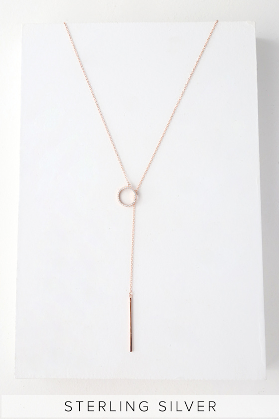 Rose Gold Necklace Rhinestone Lariat Necklace Lulus