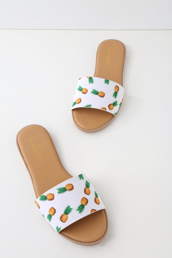 Cute Pineapple Print Slides - Slide Sandals - White Slides - Lulus