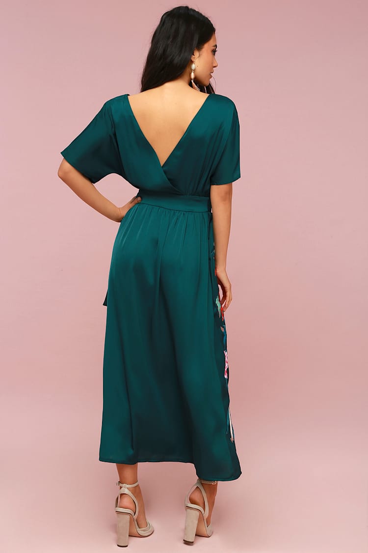 embroidered dress shein Naomi Printed Maxi Wrap Dress Long Sleeves Blue main image 0