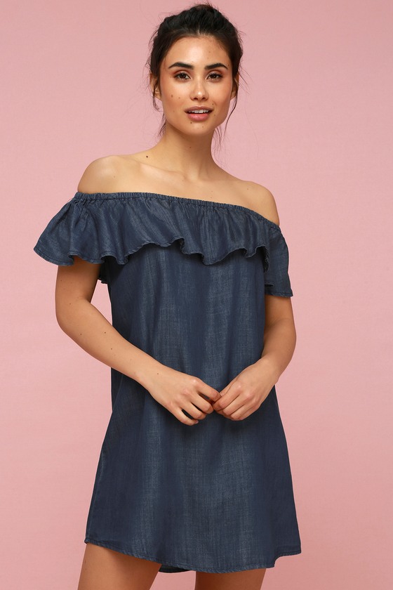 chambray off the shoulder dress