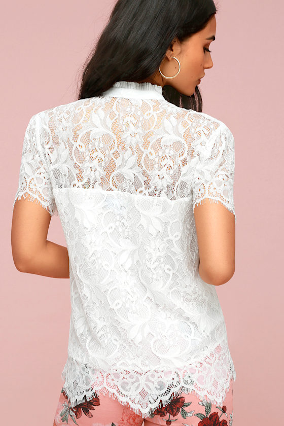 Sophia White Lace Tie-Neck Top 5