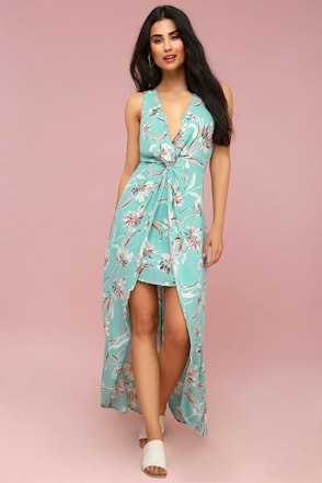 open lace back dress Elegance Pink Aqua Slit Maxi L/XL