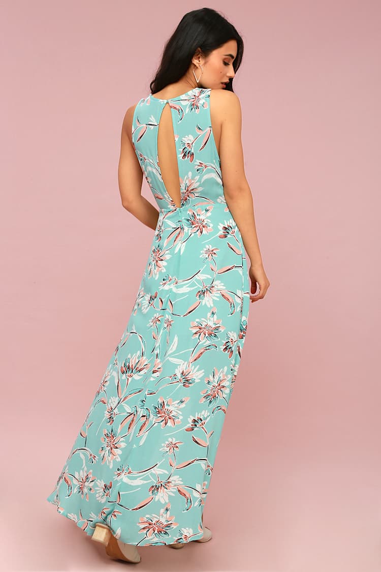 ladies blue maxi dress Blue Planet | Slit Printed V-Neck Half Sleeve Maxi Dress