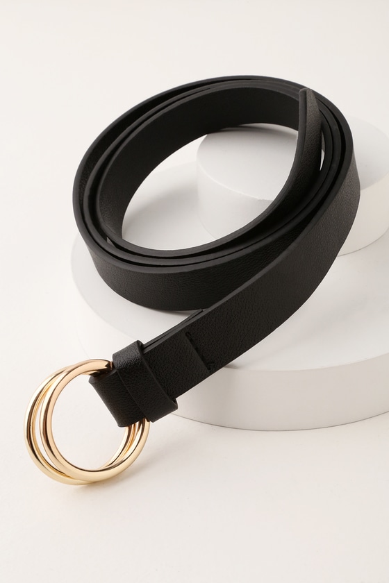 Chic Black Belt - Double O-Ring Belt - Vegan Leather Belt