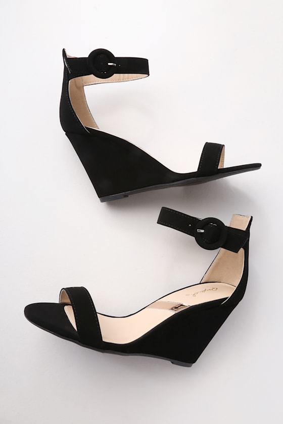 Reign Black Nubuck Ankle Strap Wedges 4