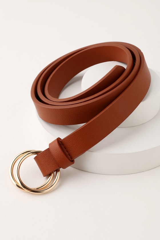 Chic Brown Belt - Double O-Ring Belt - Vegan Leather Belt
