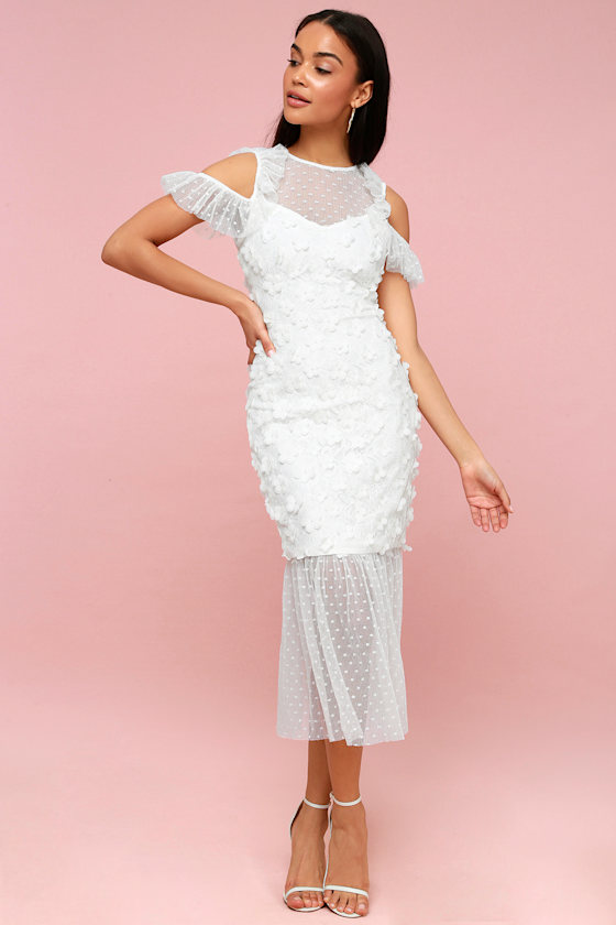 special occasion white lace midi dress