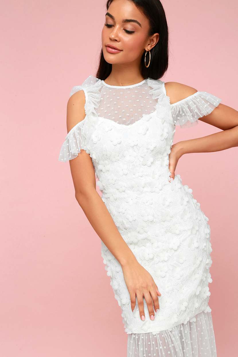 chinese dress ladies Linen Blend White Off Shoulder Midi Dress - All Dresses
