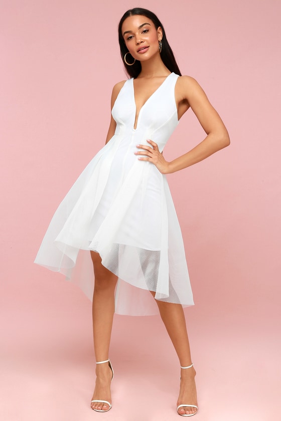 white high low dress