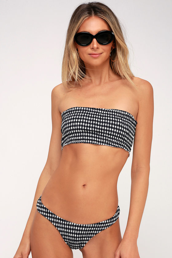 Celia Black and White Gingham Smocked Bikini Bottom 3