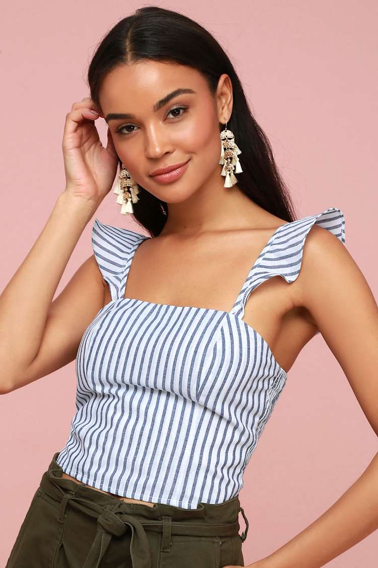 Cute Striped Top - Crop Top - Smocked Top - Lulus