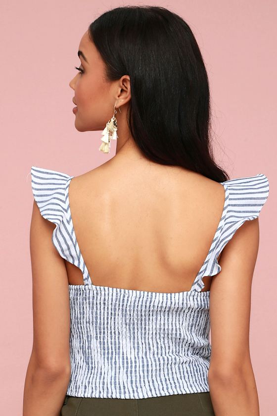 Cute Blue and White Striped Top Crop Top Smocked Top