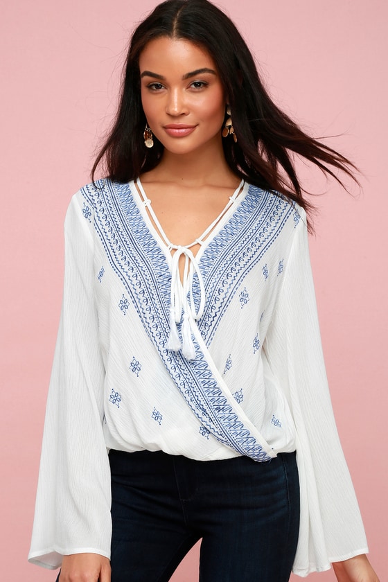 Boho Embroidered Top - White Top - Bell Sleeve Top - Lulus
