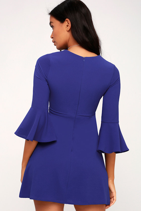 royal blue dress with bell sleeves