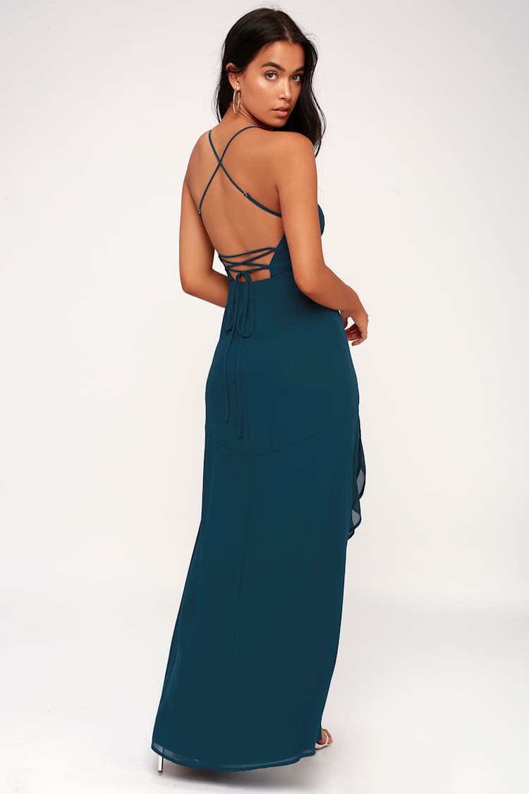 chinese dress ladies Women's Blue Floral Flowy Maxi Wrap Dress