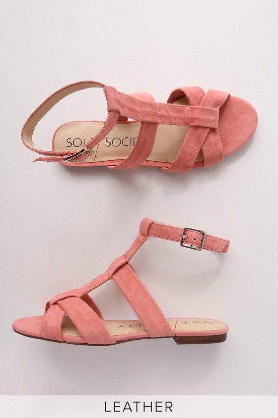 coral suede sandals