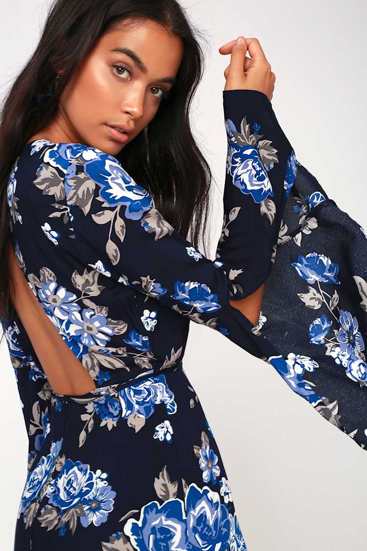 blue floral bell sleeve dress Floral Rayon Maxi Dress: Long Sleeve Boho Frill Evening Dress