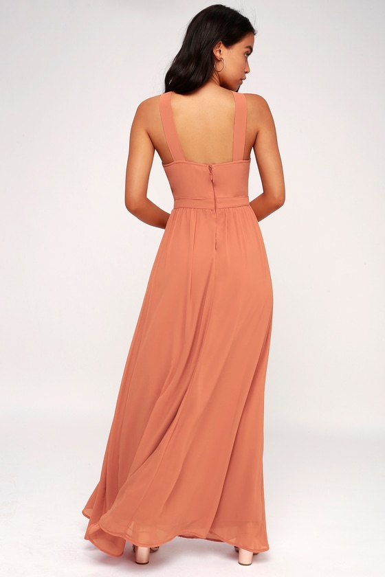 Beautiful Rusty Rose Dress - Maxi Dress - Halter Dress - Lulus