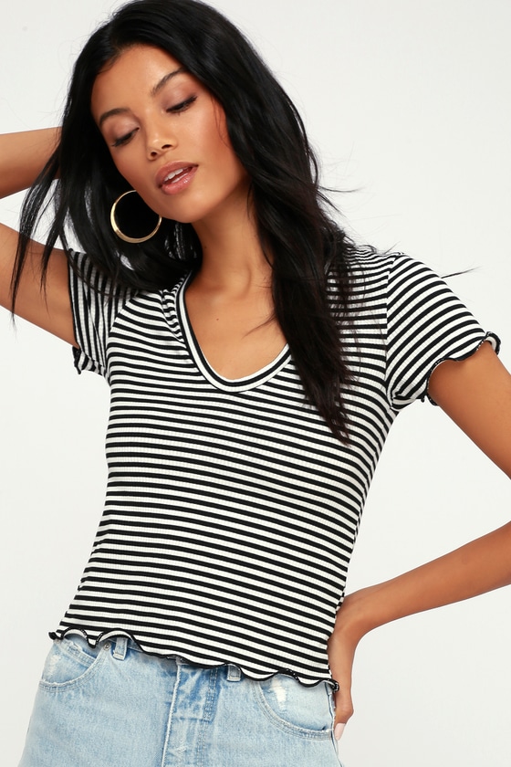 Project Social T Line and Dandy- Striped Tee - V-Neck Tee - Lulus