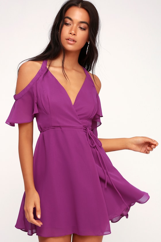 cold shoulder wrap skater dress