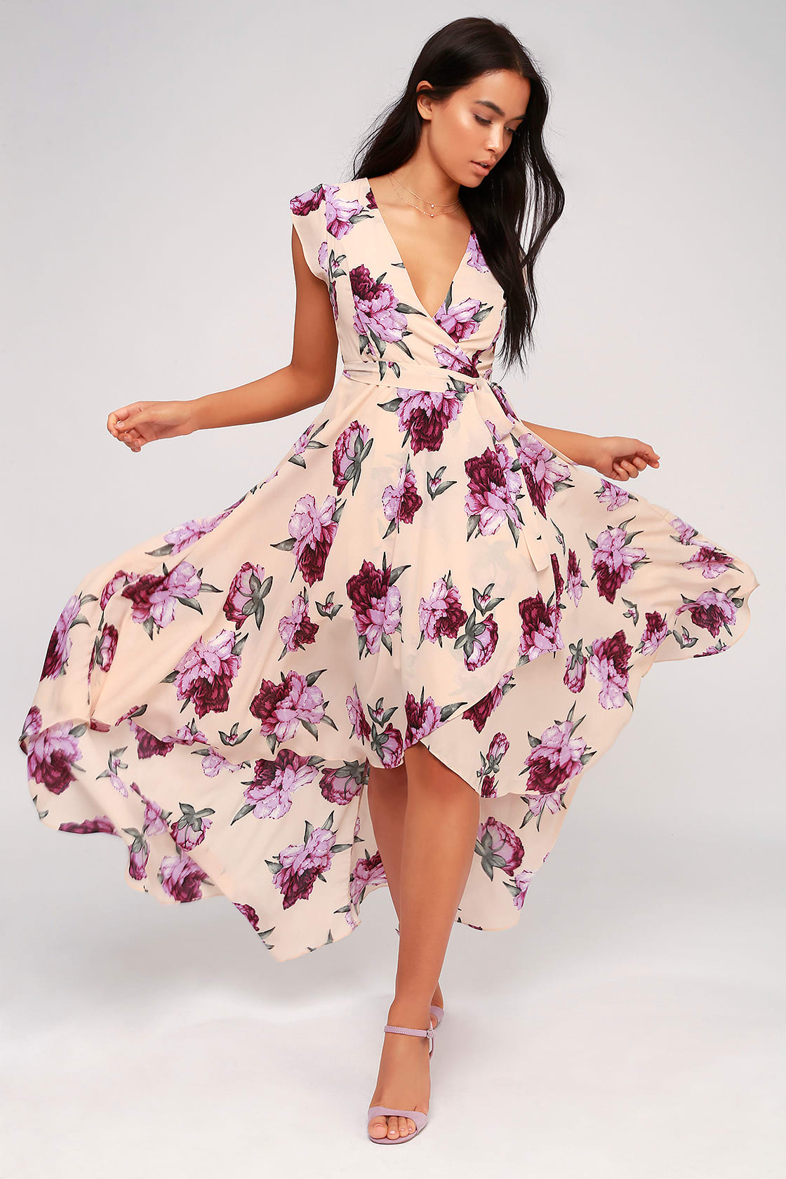 French Countryside Blush Floral Print High-Low Dress