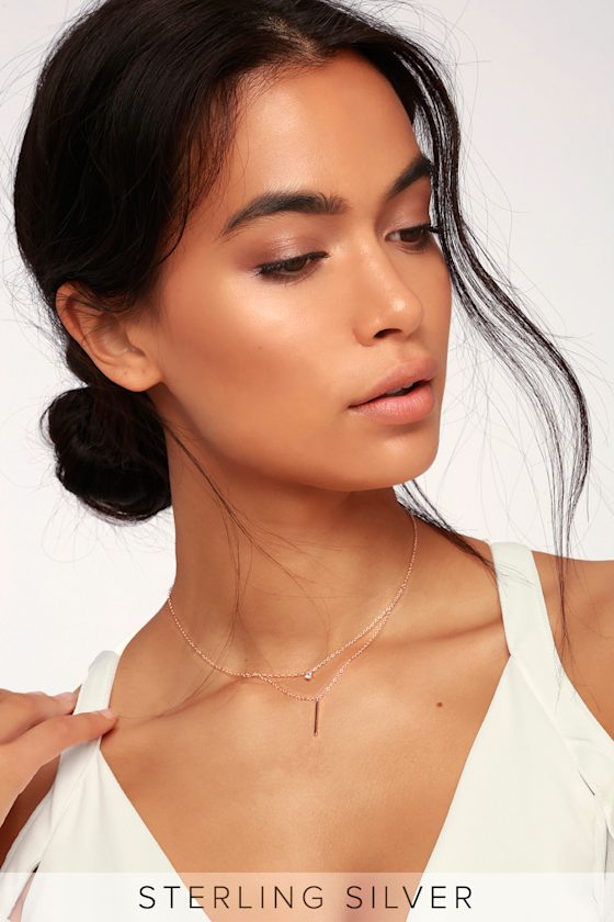 New Romance Rose Gold Rhinestone Layered Necklace 5