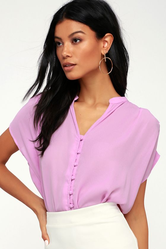 Lavender Top ButtonUp Top Short Sleeve Top Lulus