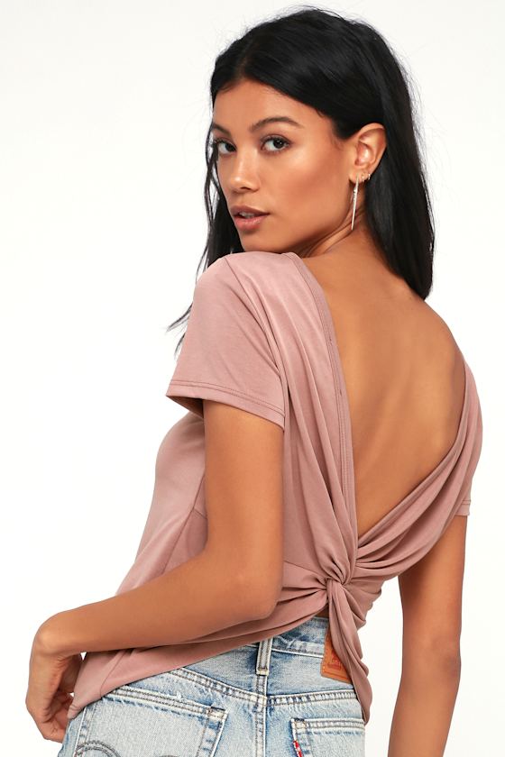 NYLON  JERSEY BABY TEE WITH TWISTED BACK DETAIL