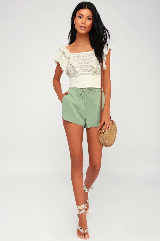 New Yume Sage Green Drawstring Shorts 2
