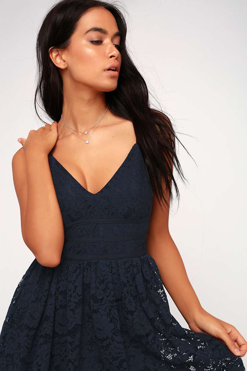 Navy Blue Dress - Navy Blue Lace Dress - Lace Skater Dress - Lulus Navy Blue Dress - Navy Blue Lace Dress - Lace Skater Dress - Lulus