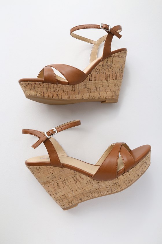 tan strap wedges