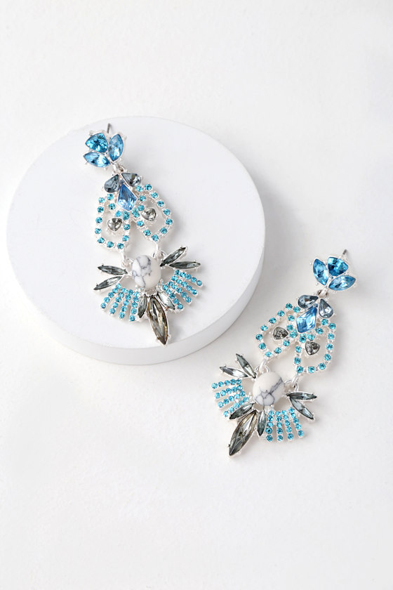 Color Me Rococo Silver and Blue Rhinestone Earrings 1