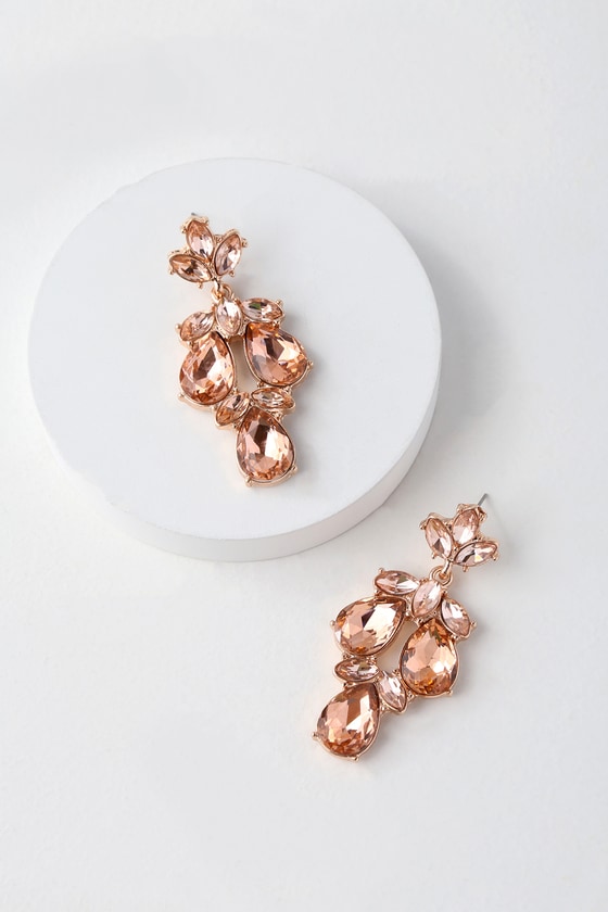 Rose Gold and Pink Earrings - Rhinestone Earrings - Lulus