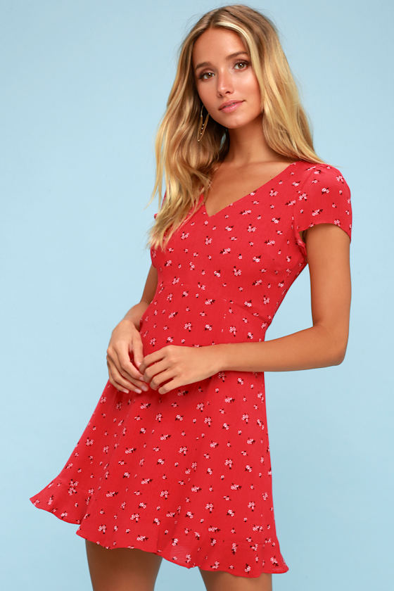 Evelyn Red Floral Print Short Sleeve Dress 2