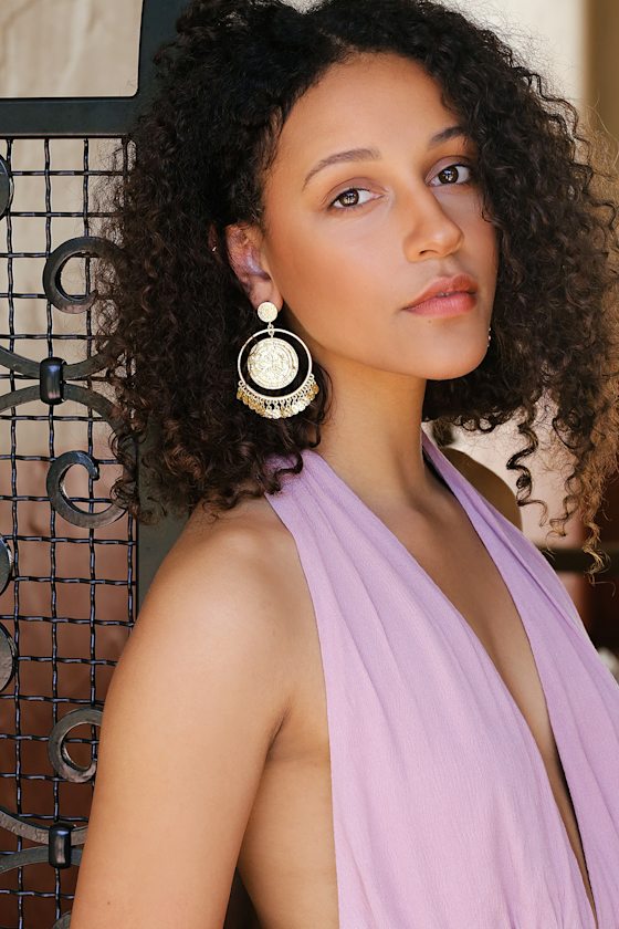 Lamina Gold Coin Hoop Earrings 4