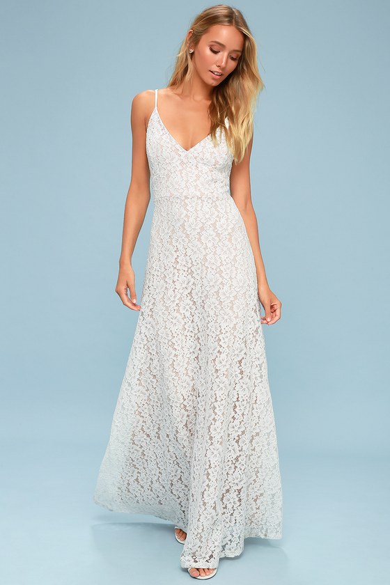 white lace overlay maxi dress