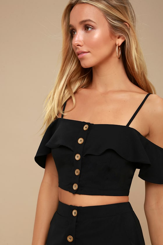 Malta Black Off-the-Shoulder Button-Up Two-Piece Dress 4