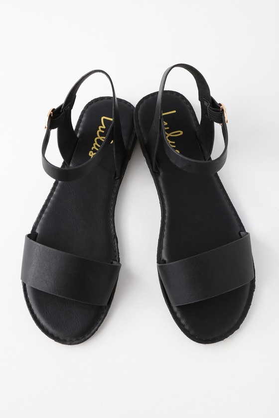 black flat slip on sandals