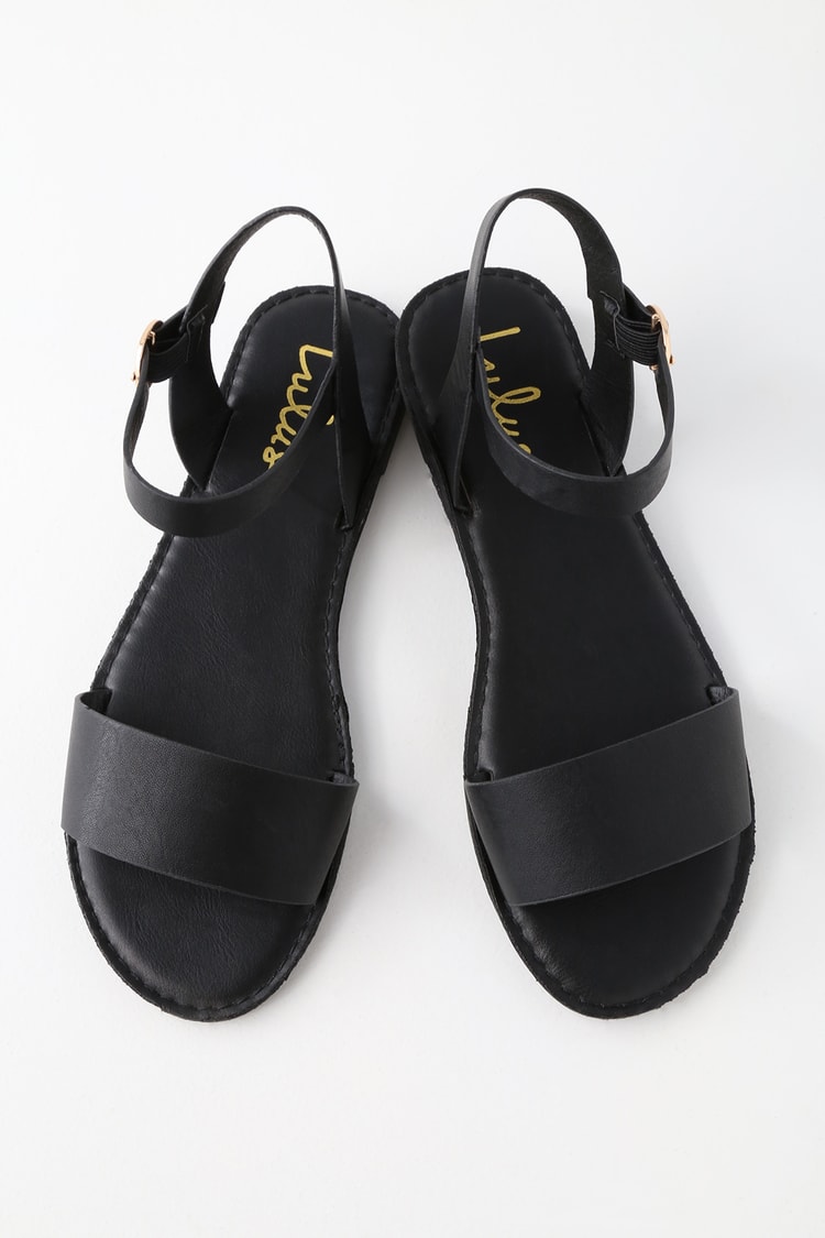 Womens Black Leather Flat Sandals | lupon.gov.ph